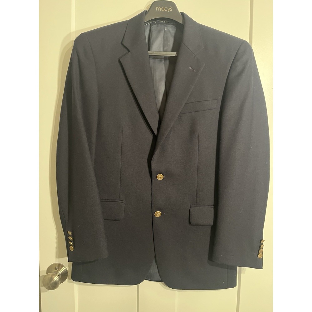 Club Room Macy’s Men’s 38R Navy Blue 100% Wool Gold Button Blazer Sport Coat